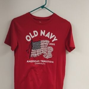 Old Navy Red Tee with Flag Design